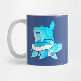 Blue Watercolor Cat and Turtle Mug